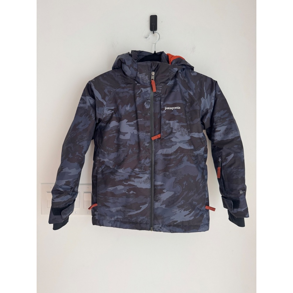 Patagonia Kids Insulated Snowshot Jacket Grey Camo Ski Snowboard Coat Small 7-8